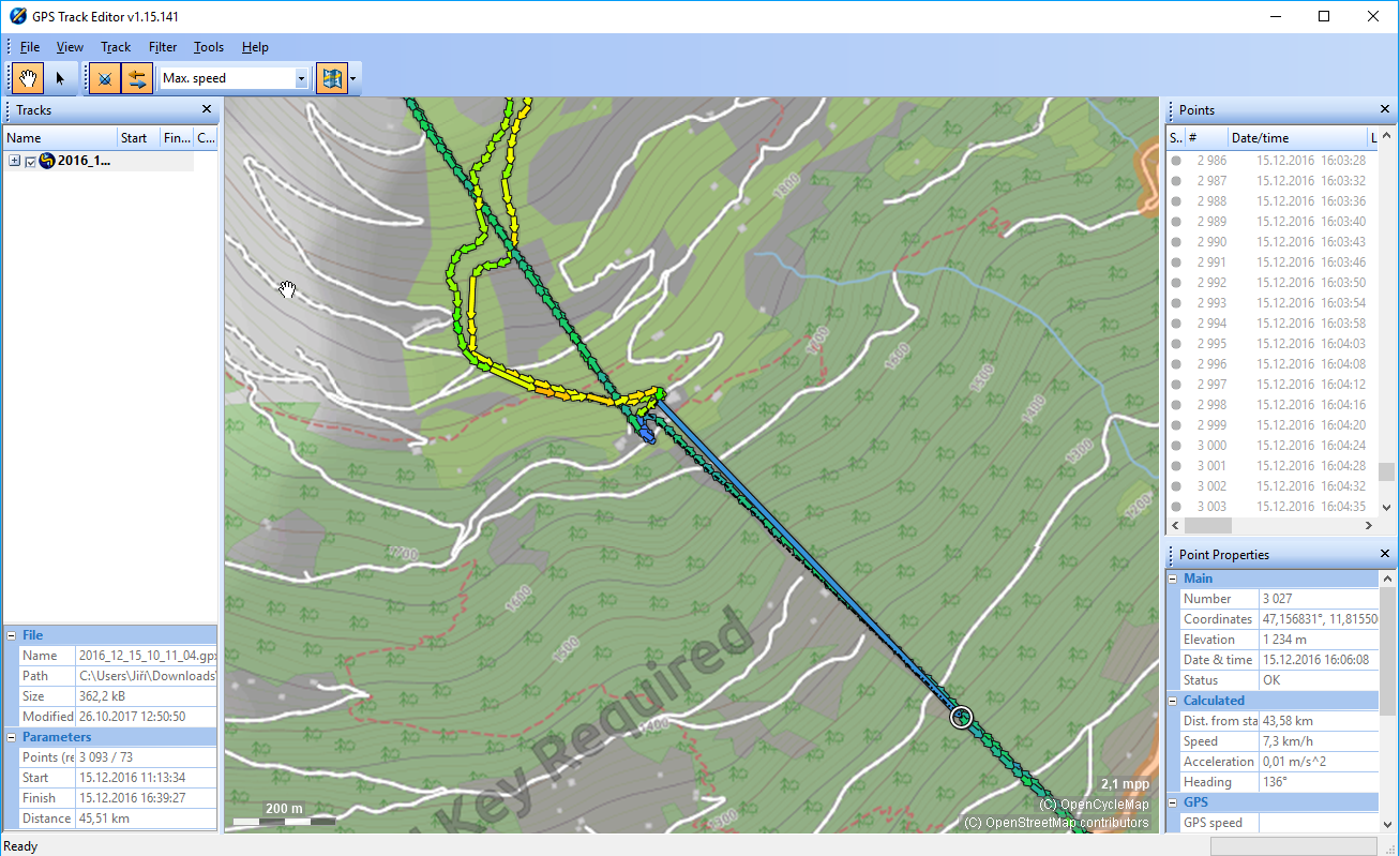 Points edit in GPS Track Editor