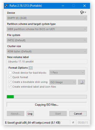 Rufus burn ISO disk image to USB flash drive