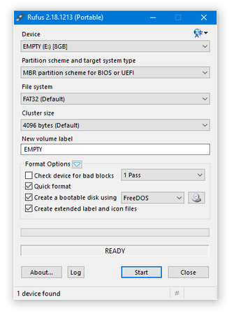 Rufus utility for Windows