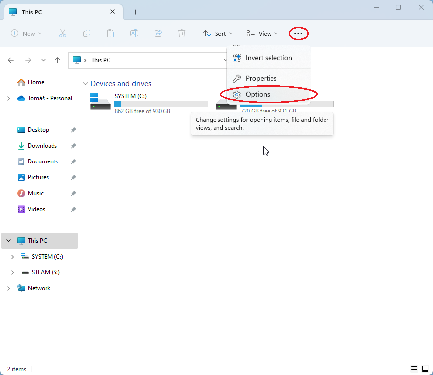 How to access folder options in Windows 11 File Explorer