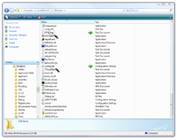 Windows Vista Explorer window with file extensions display settings on