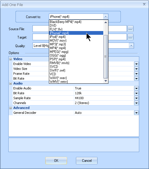 Pilih MP4 (iPhone) sebagai format output di MyVideoConverter.