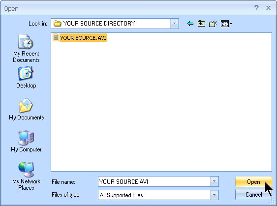 Pilih file sumber AVI yang ingin Anda konversi ke file FLV dengan MyVideoConverter.