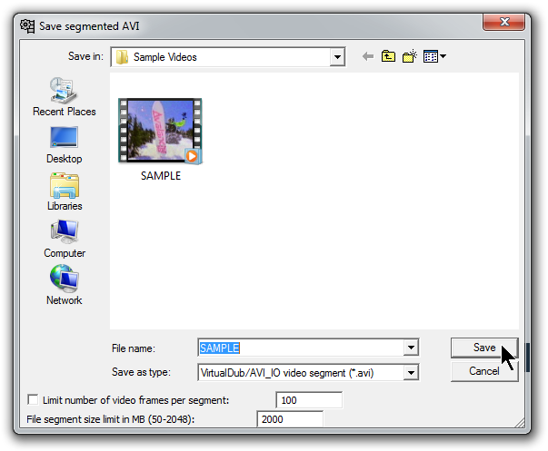Salvataggio AVI segmentato screenshot