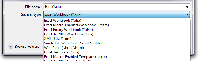 Zrzut ekranu okna Zapisz jako w programie Excel