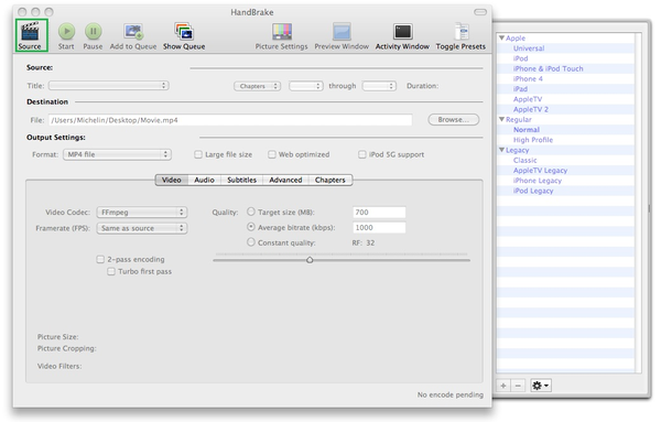 HandBrake for Mac select source video