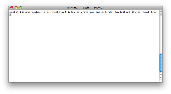 Apple Terminal show hidden files command