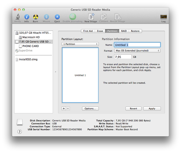 Utility disco Apple impostazioni USB flash disk