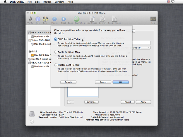 Menú Options... de Disk Utility
