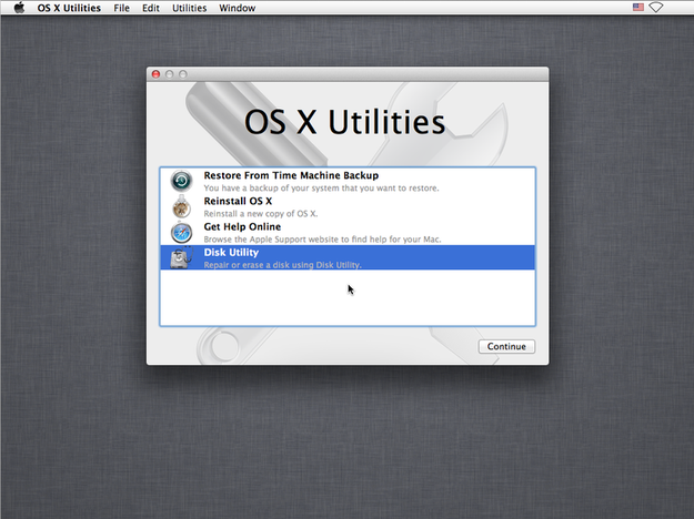 Menú principal de OS X Utilities