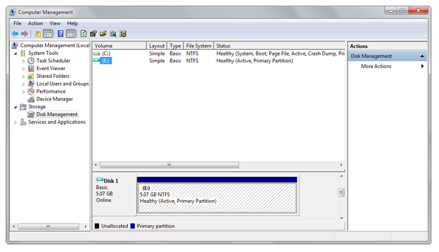 Computer Management mounted hard disk