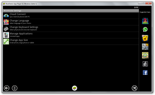 Screenshot della finestra delle impostazioni di BlueStacks App Player.