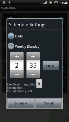 MyBackup Pro schedule settings