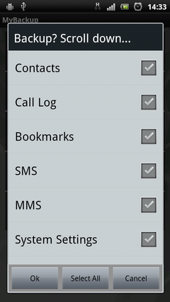 MyBackup Pro select data to backup