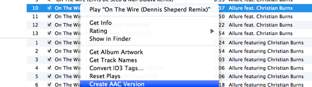 Opzione crea versione AAC in iTunes