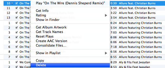 Opzione elimina in iTunes