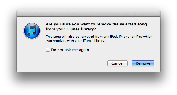 Opzione rimuovi in iTunes
