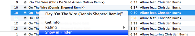Opzione mostra in Finder di iTunes