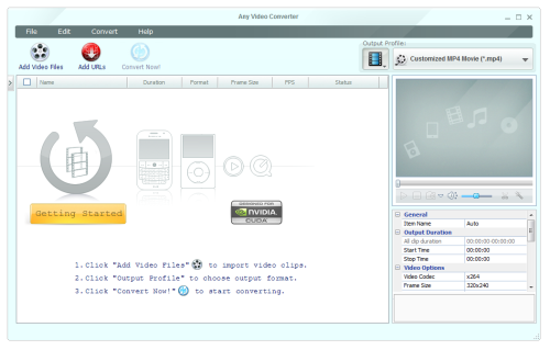Zrzut ekranu startowego Any Video Converter - darmowy dla Windows.