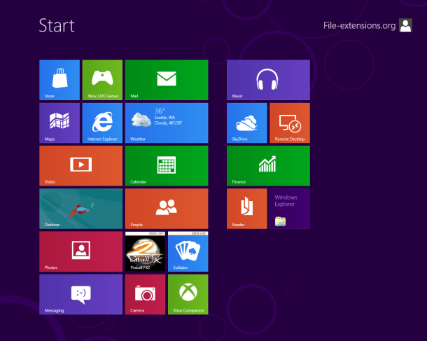 Windows 8 Metro GUI im Vollbild.