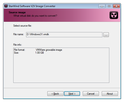 Starwind Software V2V Image-Konverter Quelle auswählen