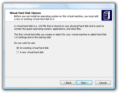 Microsoft Virtual PC Assistent virtuelle Festplatte auswählen