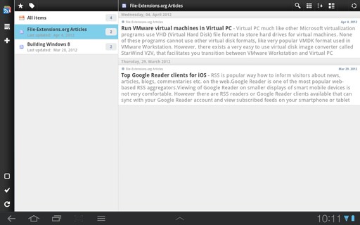 gReader na tablecie z Android 3.1 Honeycomb
