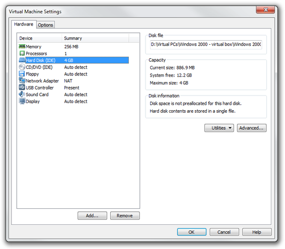 VMware Workstation disk settings