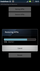 apn backup restore probíhající obnova apn
