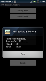 apn backup restore dokončená obnova