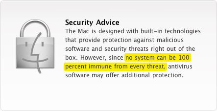 Avviso di sicurezza Apple per Mac.