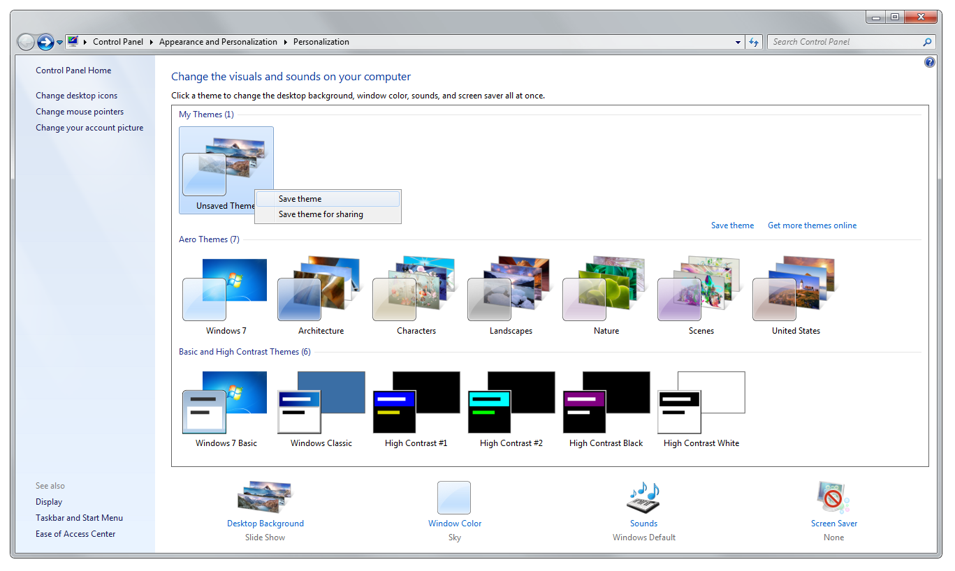 Zapisz motyw pulpitu w Windows 7