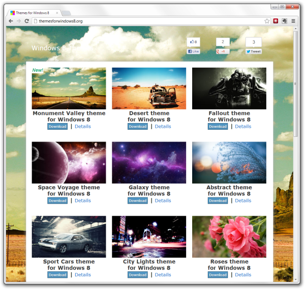 Zrzut ekranu strony themesforwindows8.org