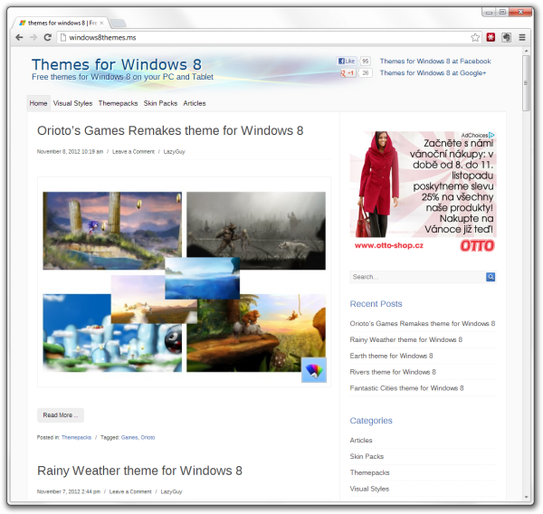 Zrzut ekranu strony windows8themes.ms