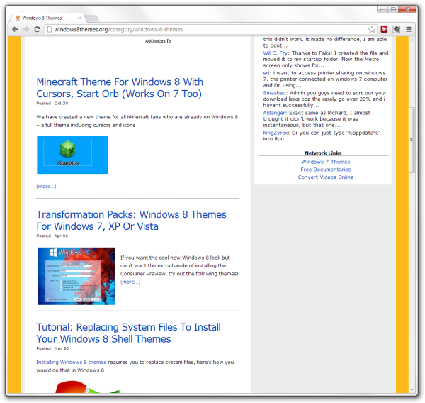 Zrzut ekranu strony windows8themes.org