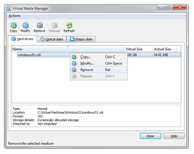VirtualBox media manager remove vdi file