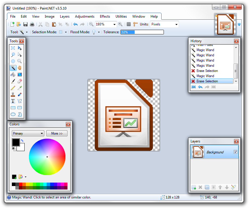 Editando icono pegado en Paint.NET