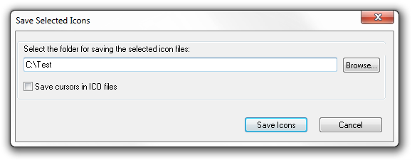 Seleccionando carpeta para guardar biblioteca ICO en IconsExtract