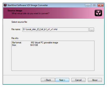 Starwind V2V Image Converter Quelle wählen