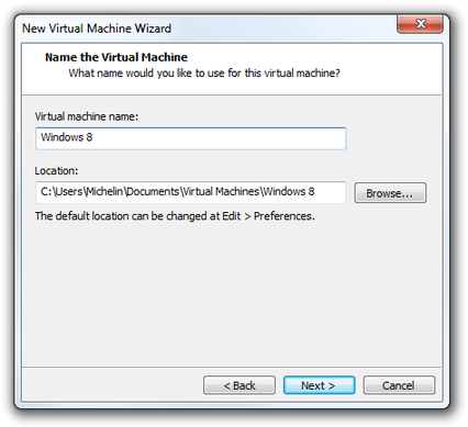 VMware Workstation Assistent Name und Speicherort