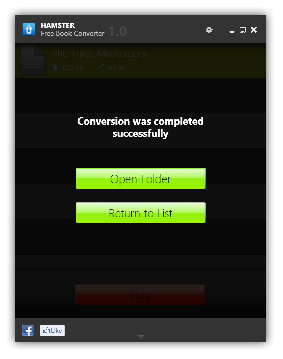 Hamster eBook Converter Konvertierung abgeschlossen.