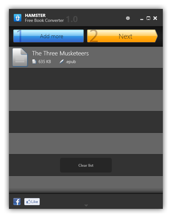Quell-eBook für Konvertierung in Hamster eBook Converter ausgewählt.