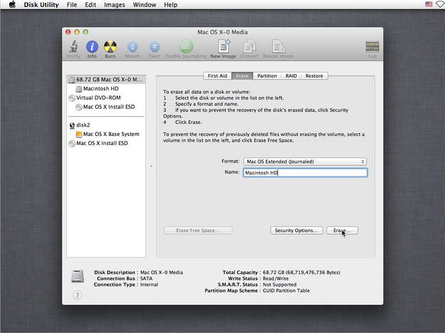 Formatowanie dysku SSD w Disk Utility
