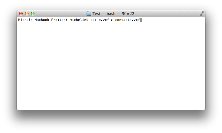 Menggabungkan file VCF menggunakan terminal Mac OS X
