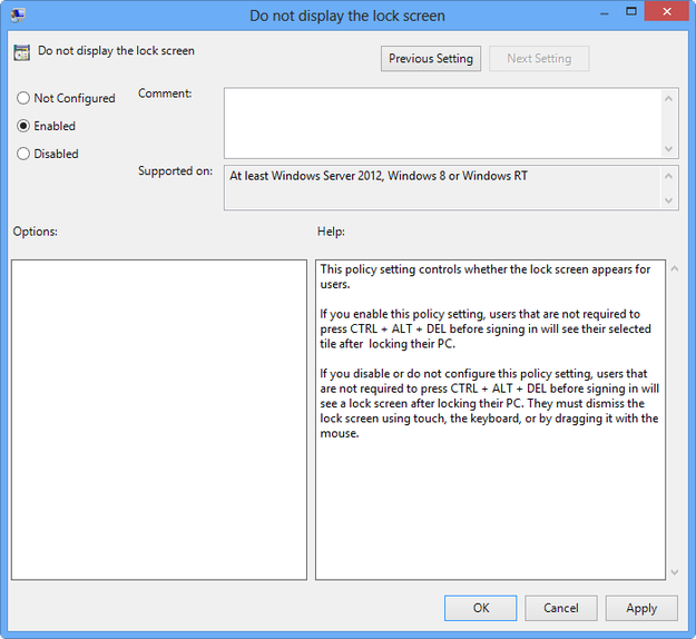 Local Group Policy Editor disable lock screen