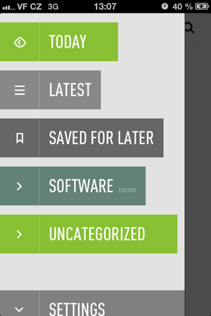 Menu principal Feedly pour iPhone