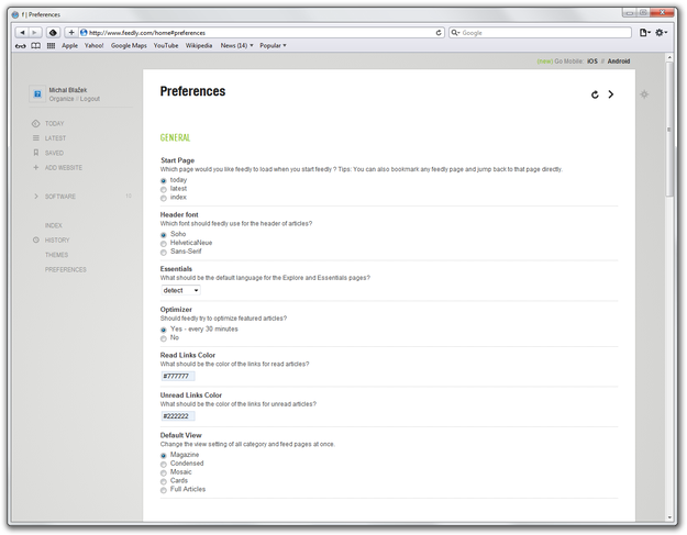 Préférences Feedly