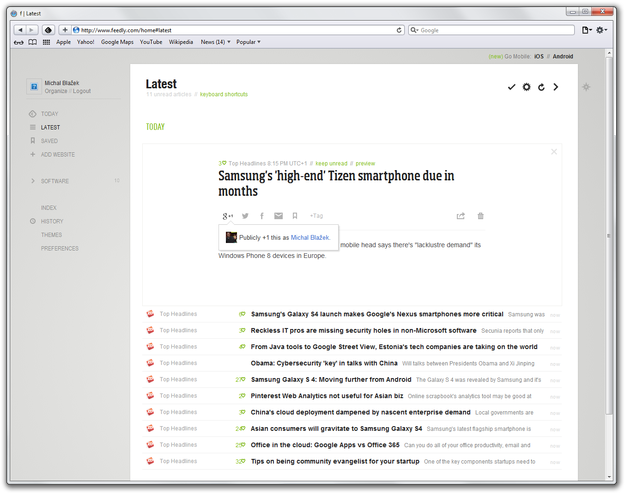 Partager sur les réseaux sociaux avec Feedly