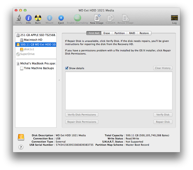 Apple Disk Utility nastavení externího disku
