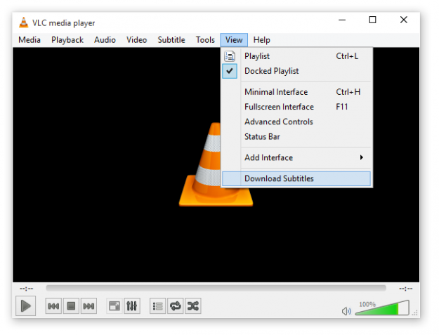 Opción Descargar subtítulos en VLC media player